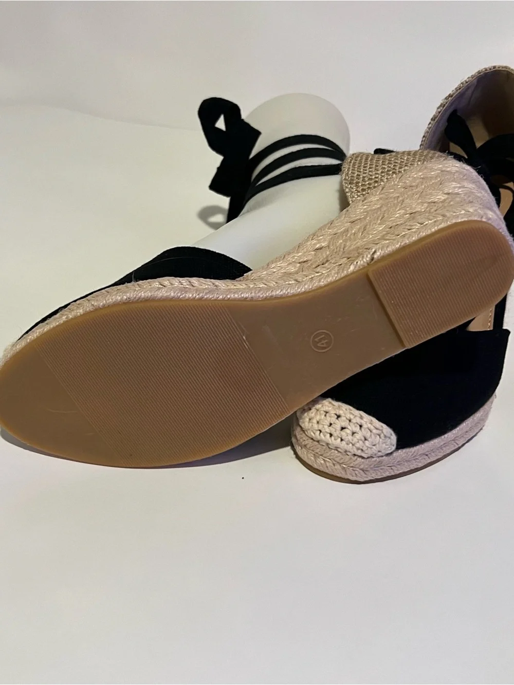 Black Espadrille Wedge Sandals with Ankle Wrap